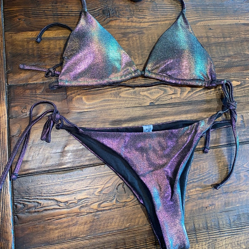 Shein metallic oil slick bikini large NWT
